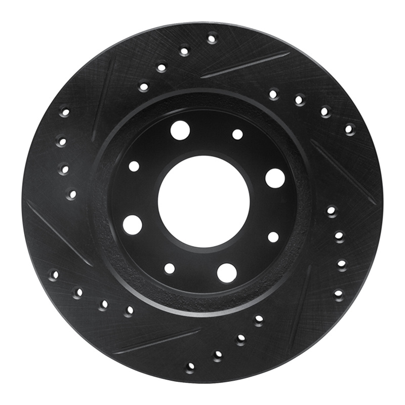 Honda CRX Brake Rotor (1) - Front Right - R1 Concepts - Drilled & Slotted - Black - `84-`06